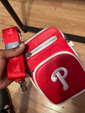 MLB Red Phillies Embossed Crossbody with White Trim